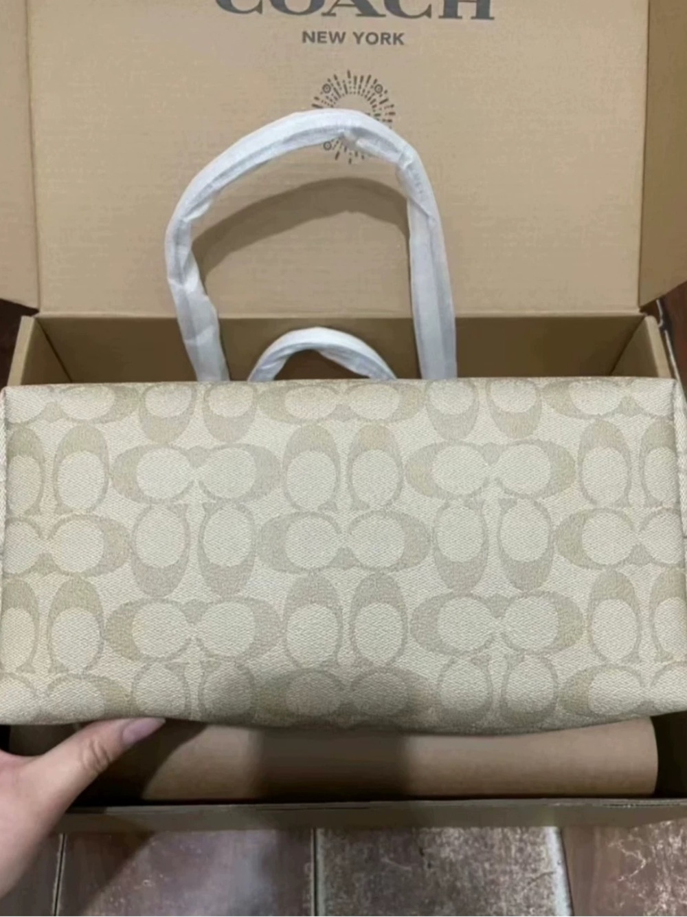 Coach Beige Signature Canvas Tote with Cream Leather Handles - Picture 2 of 5